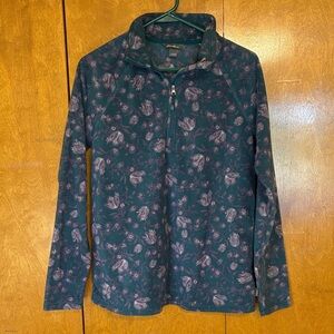 Eddie Bauer Sz S green/purple floral‎ fleece pullover Quarter Zip Cottagecore